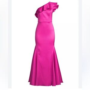 NWT Aidan Mattox Adrianna Papell Magenta One Shoulder Ruffle Mermaid Gown Dress